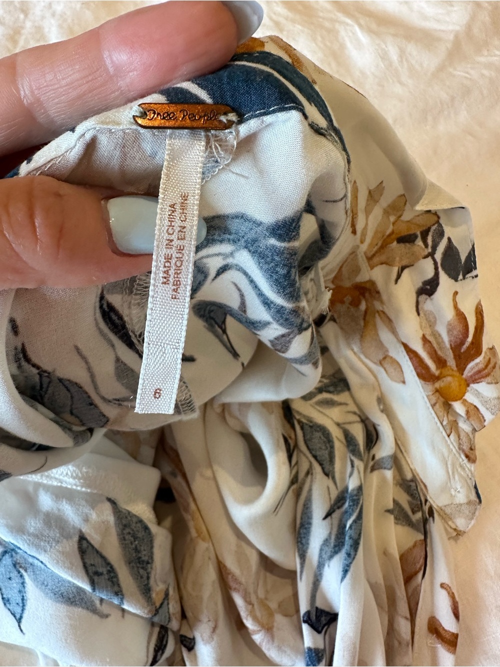Free People White Floral Maxi Dress with Blue and Tan Print - Picture 3 of 3